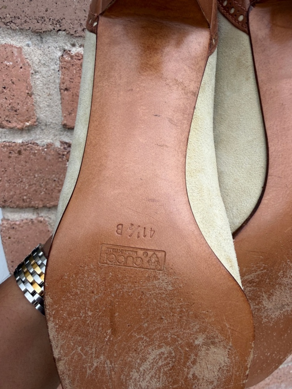 Gucci Beige Suede and Brown Leather Cap-Toe Ballet Flats - Picture 6 of 7